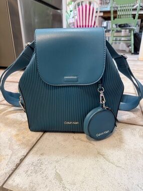 Calvin Klein Teal Ribbed Backpack with Coin Pouch